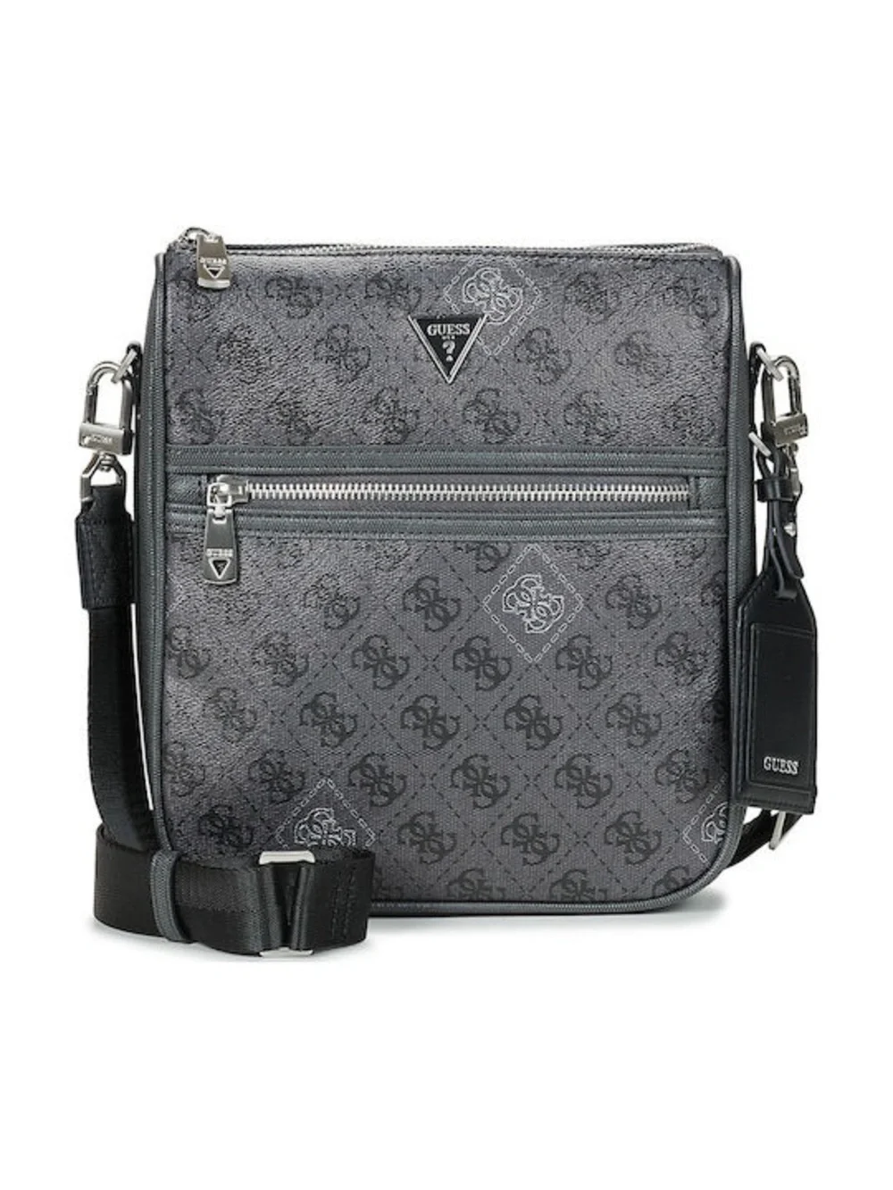 New GUESS Gray Monogram Messenger Bag with Silver Hardware